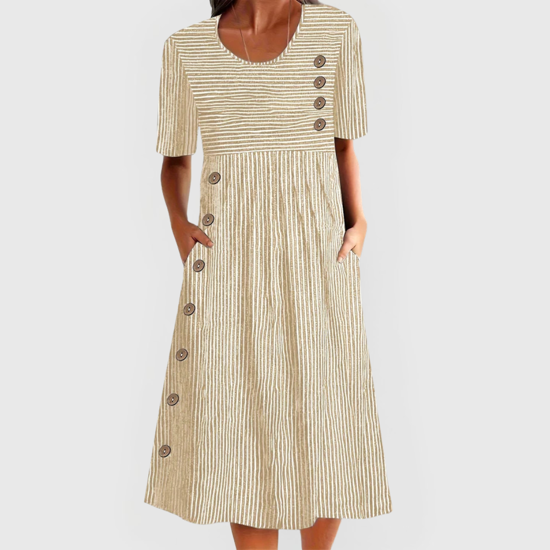 Jennav | Dames Jurk met Knoopdetail en Korte Mouwen