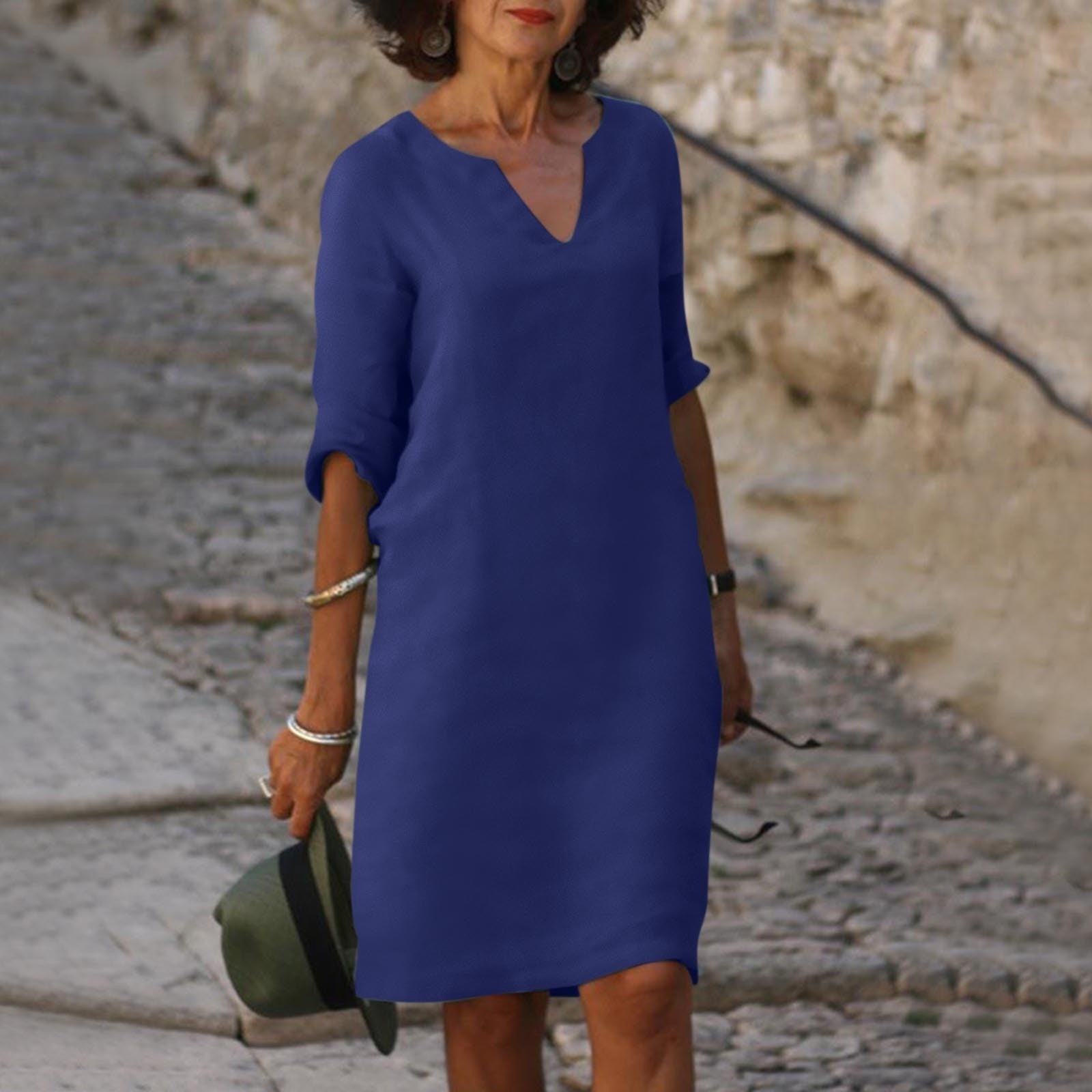 Cherish | Dame Effen V-Hals Knie-Lengte Jurk