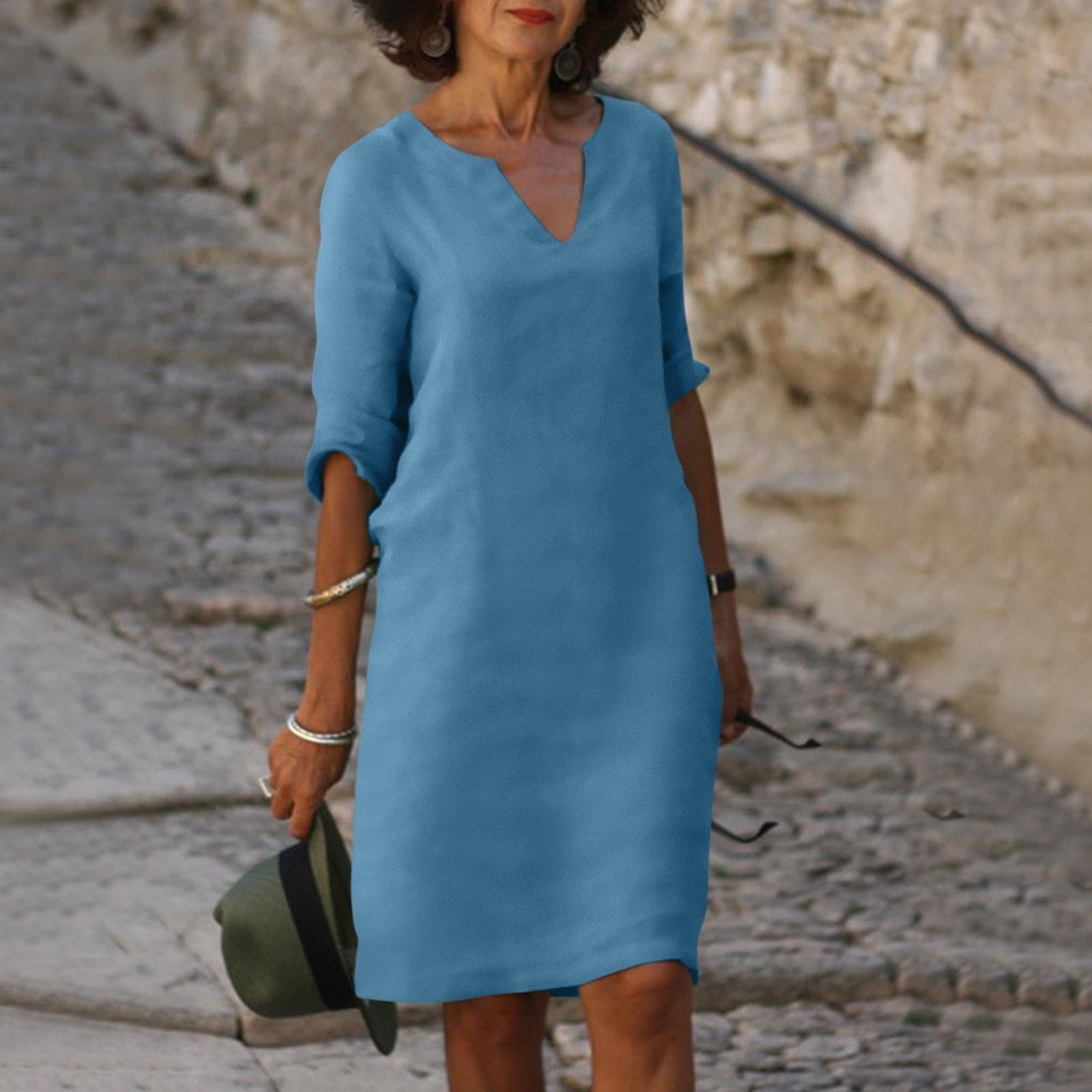 Cherish | Dame Effen V-Hals Knie-Lengte Jurk