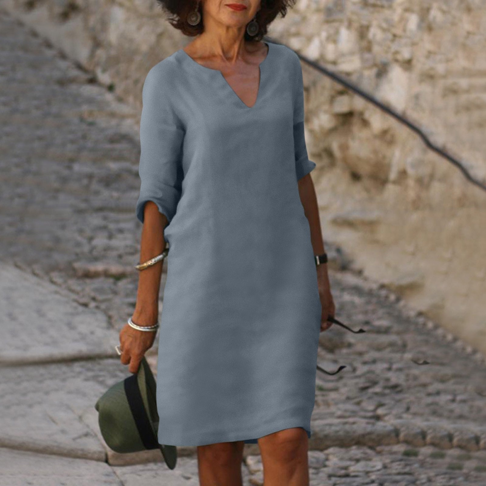 Cherish | Dame Effen V-Hals Knie-Lengte Jurk