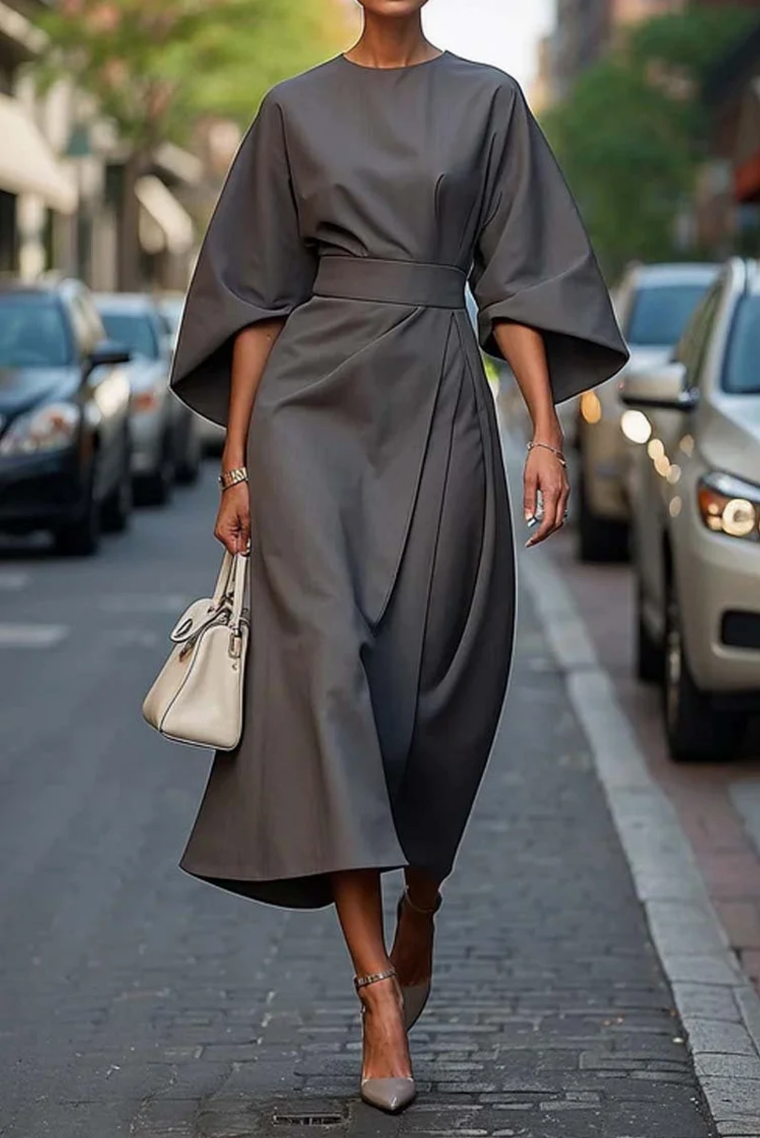 Addison | Dame Kimono Mouw Ceintuur Midi Jurk