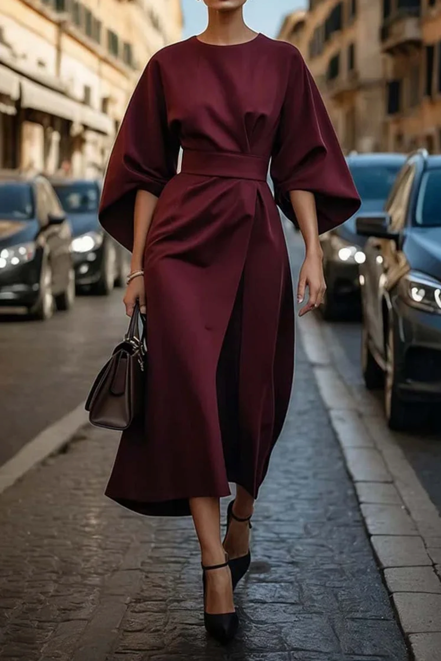 Addison | Dame Kimono Mouw Ceintuur Midi Jurk
