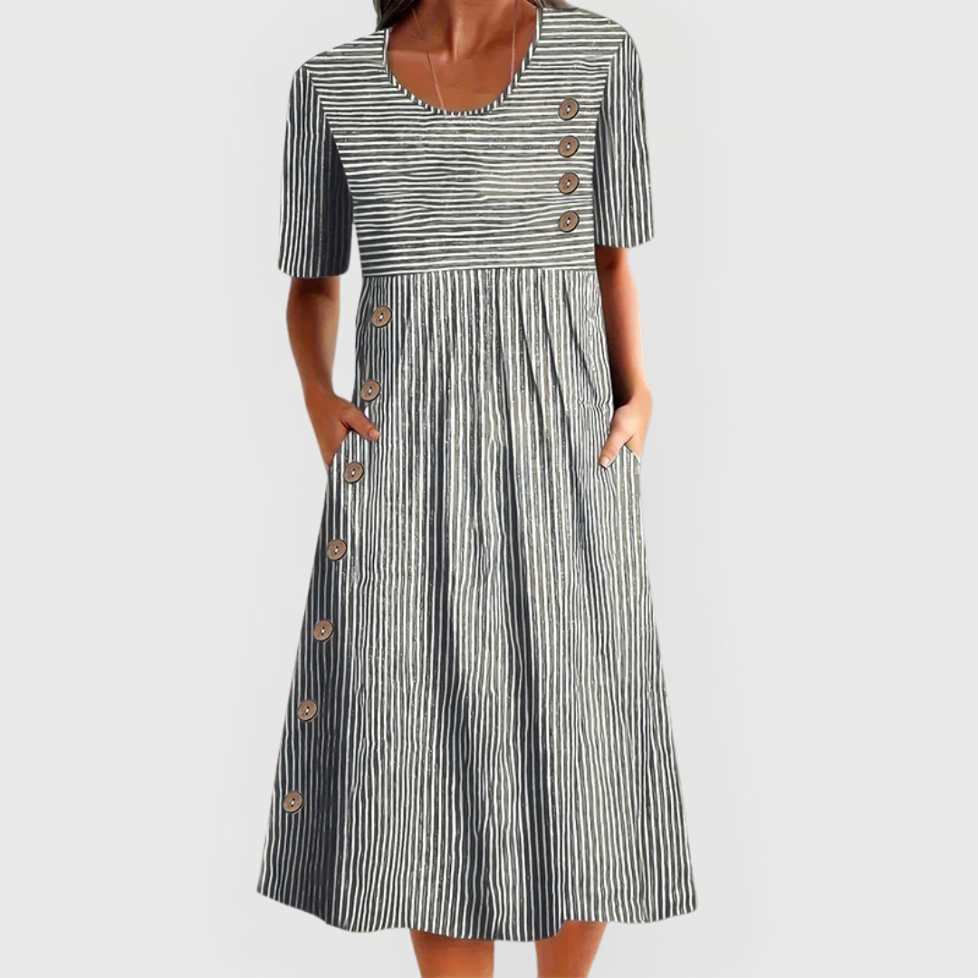 Jennav | Dames Jurk met Knoopdetail en Korte Mouwen