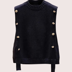Lotte | Bodywarmer Dames Mouwloze Gebreide Vest met Gouden Knopen