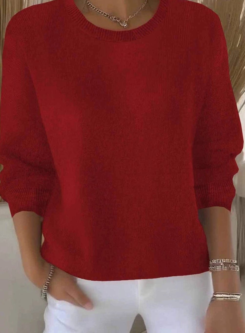 Marie | Damen Alltagstauglicher Winter-Strickpullover Rundhals Langarm
