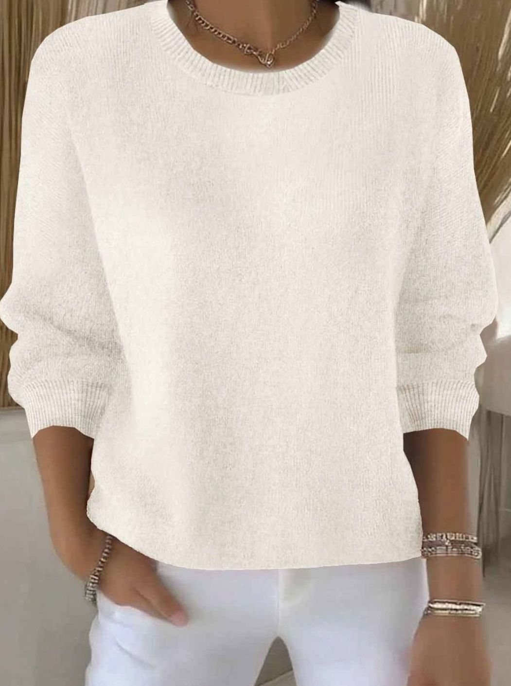 Marie | Damen Alltagstauglicher Winter-Strickpullover Rundhals Langarm