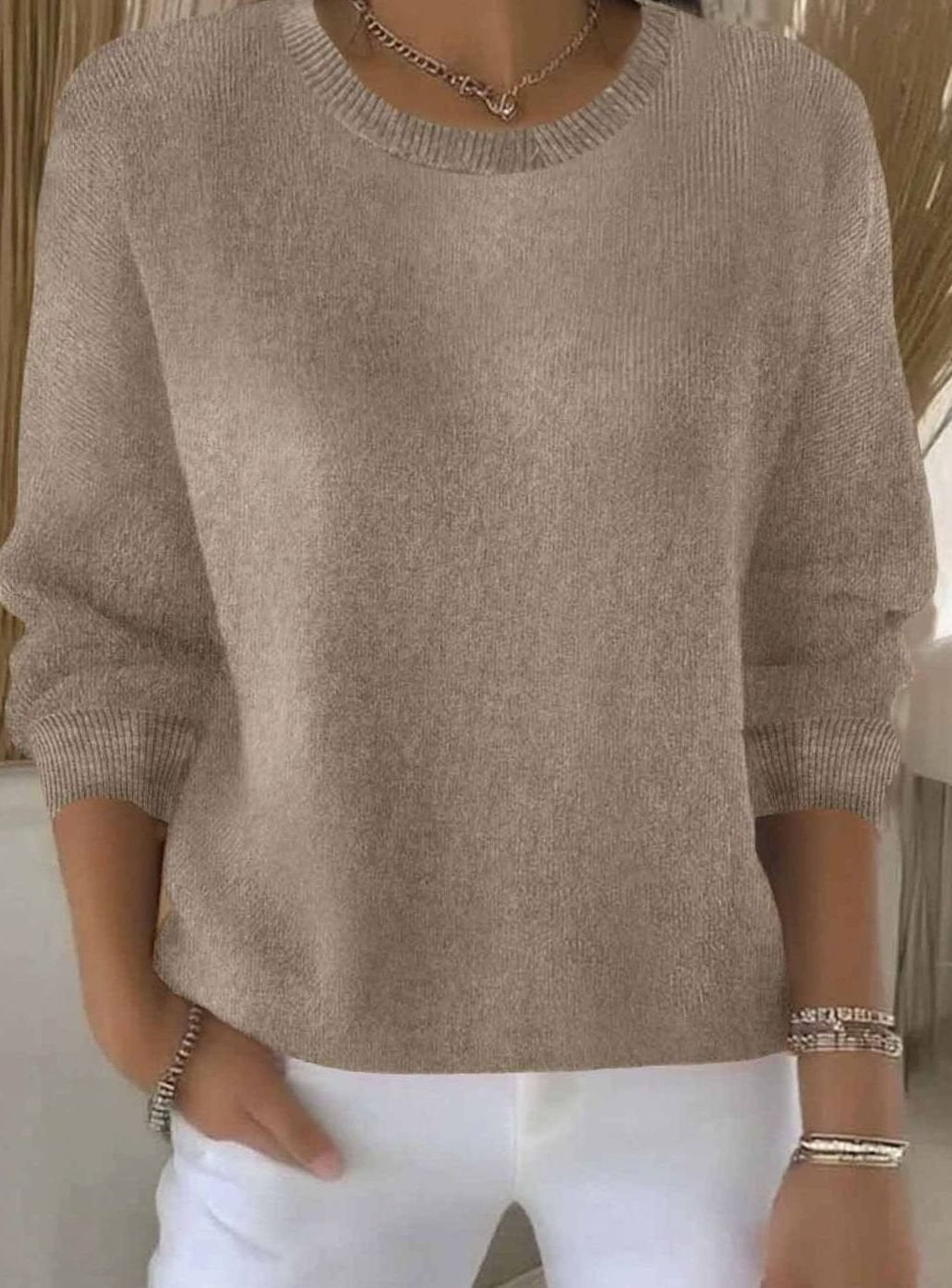 Marie | Damen Alltagstauglicher Winter-Strickpullover Rundhals Langarm