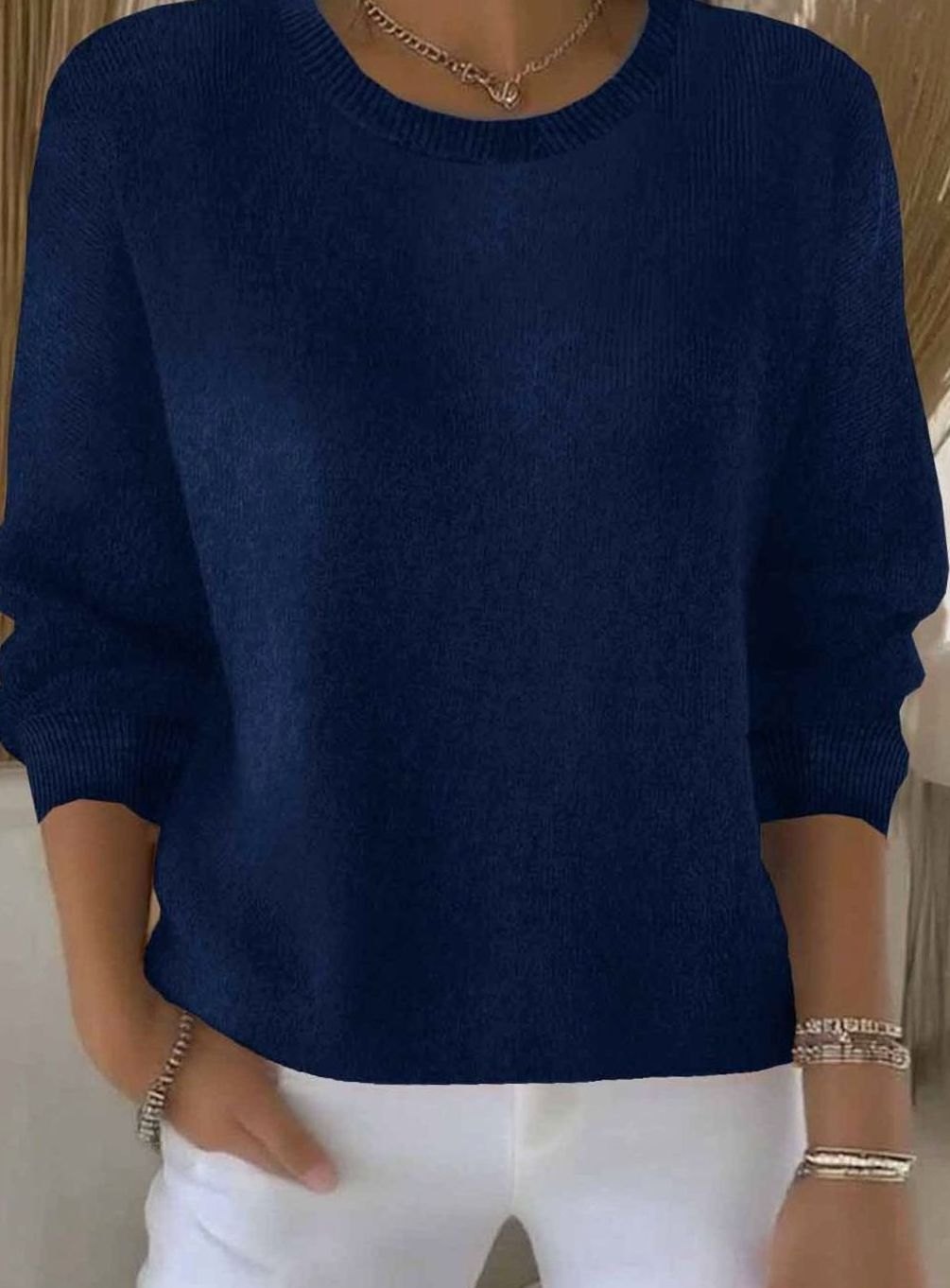 Marie | Damen Alltagstauglicher Winter-Strickpullover Rundhals Langarm