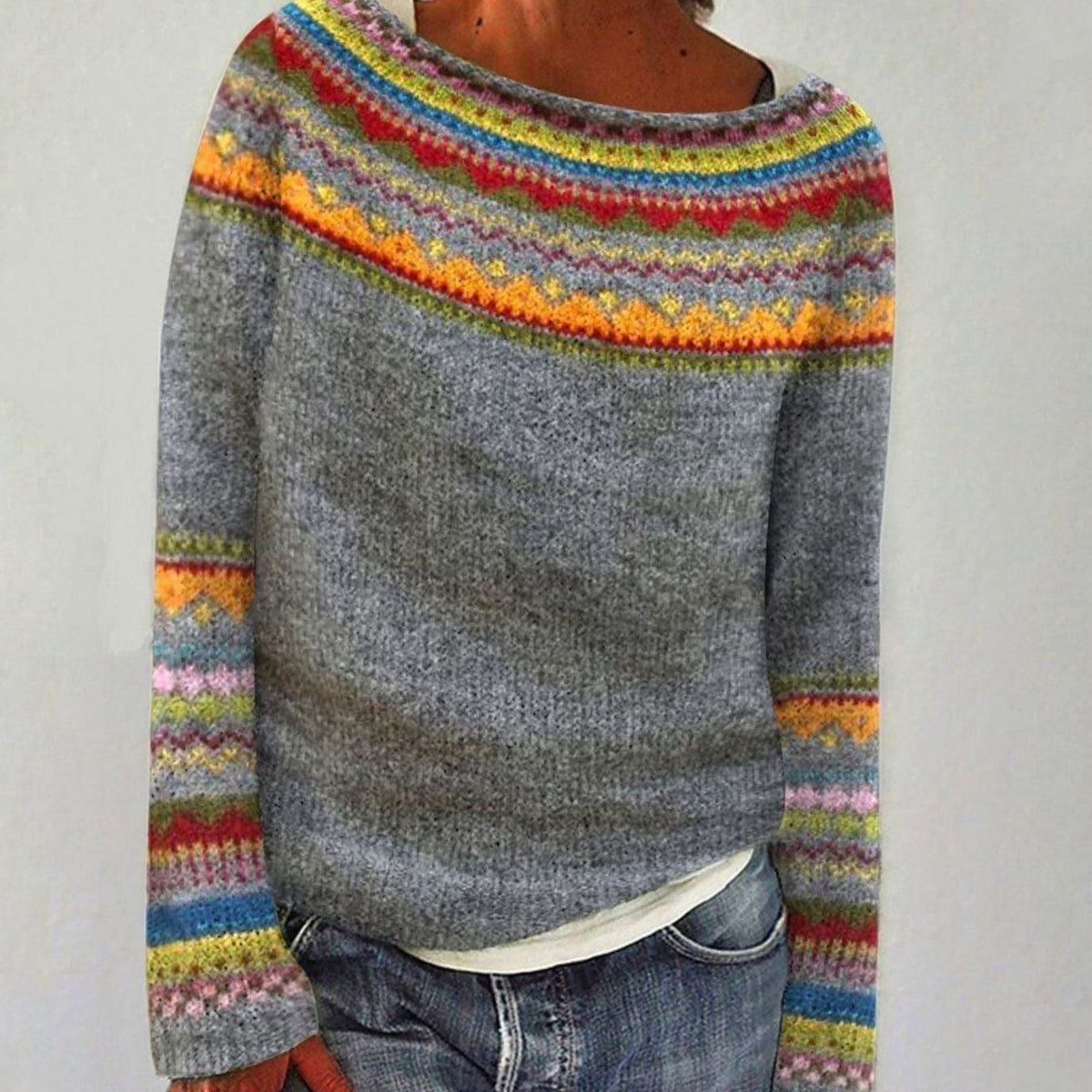Annika | Damen Bunter Strickpullover Rundhalsausschnitt für den Alltag