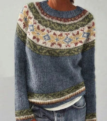 Annika | Damen Bunter Strickpullover Rundhalsausschnitt für den Alltag