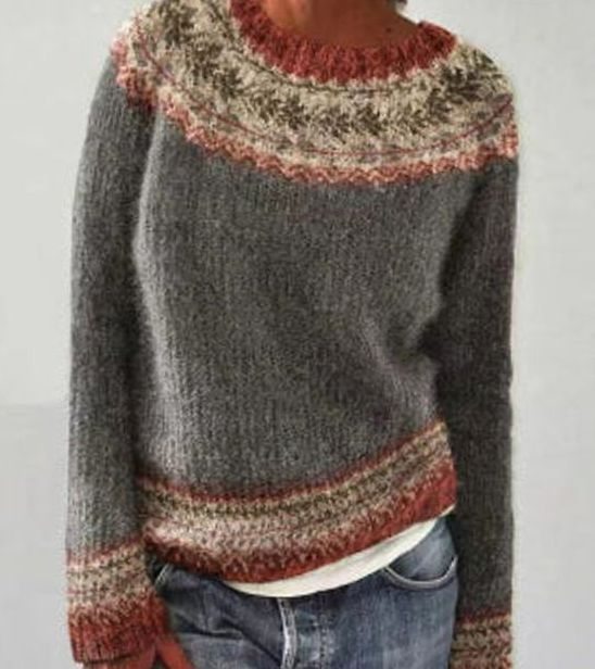 Annika | Damen Bunter Strickpullover Rundhalsausschnitt für den Alltag