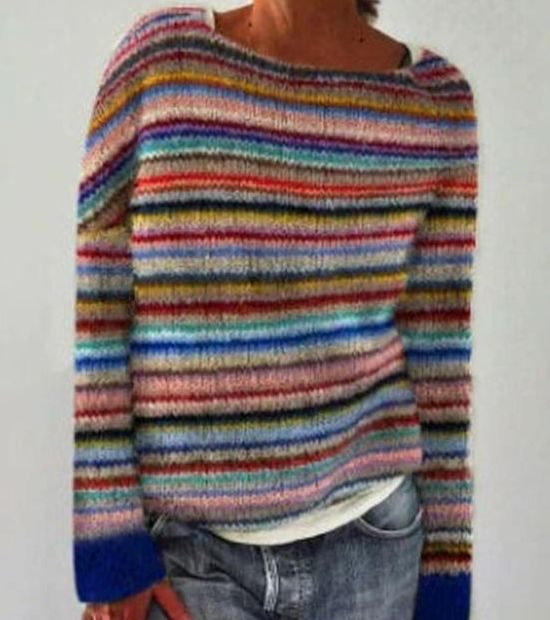 Annika | Damen Bunter Strickpullover Rundhalsausschnitt für den Alltag