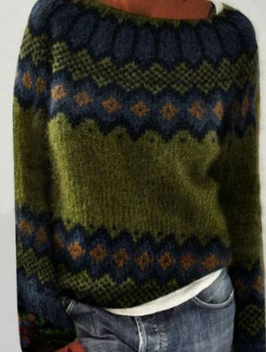 Annika | Damen Bunter Strickpullover Rundhalsausschnitt für den Alltag