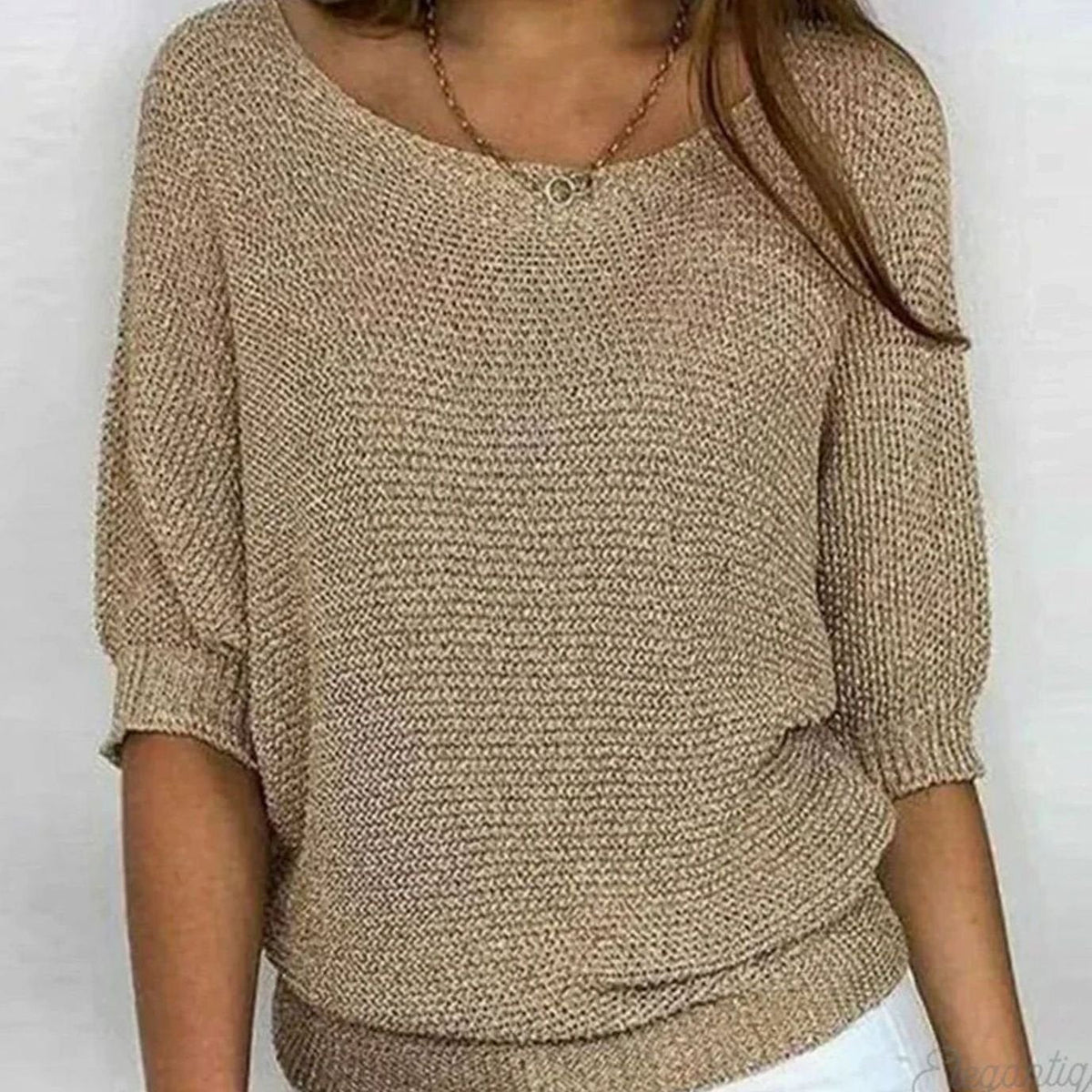 Marlene | Damen Eleganter Pullover Lockerer Strick Rundhals Halbarm