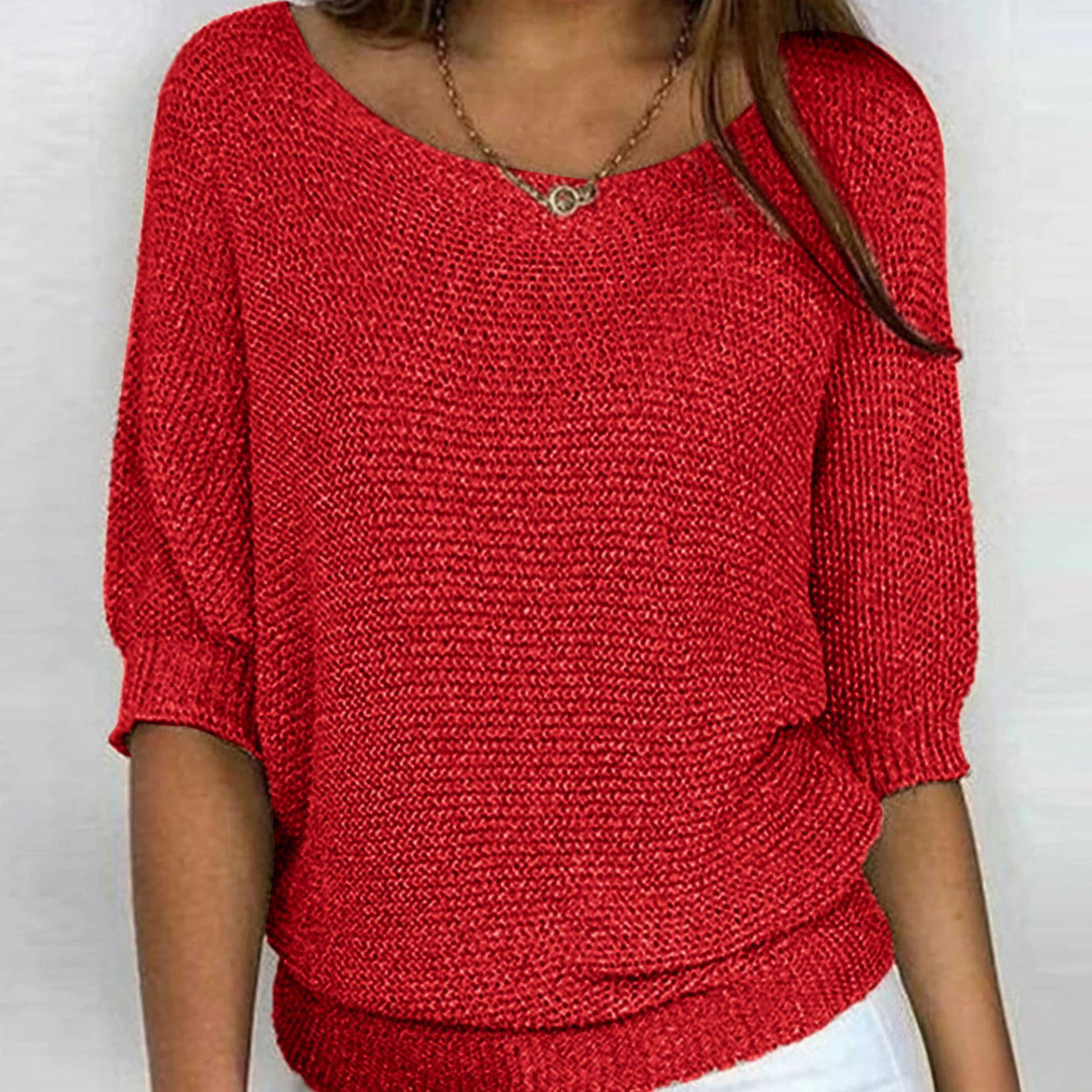 Marlene | Damen Eleganter Pullover Lockerer Strick Rundhals Halbarm