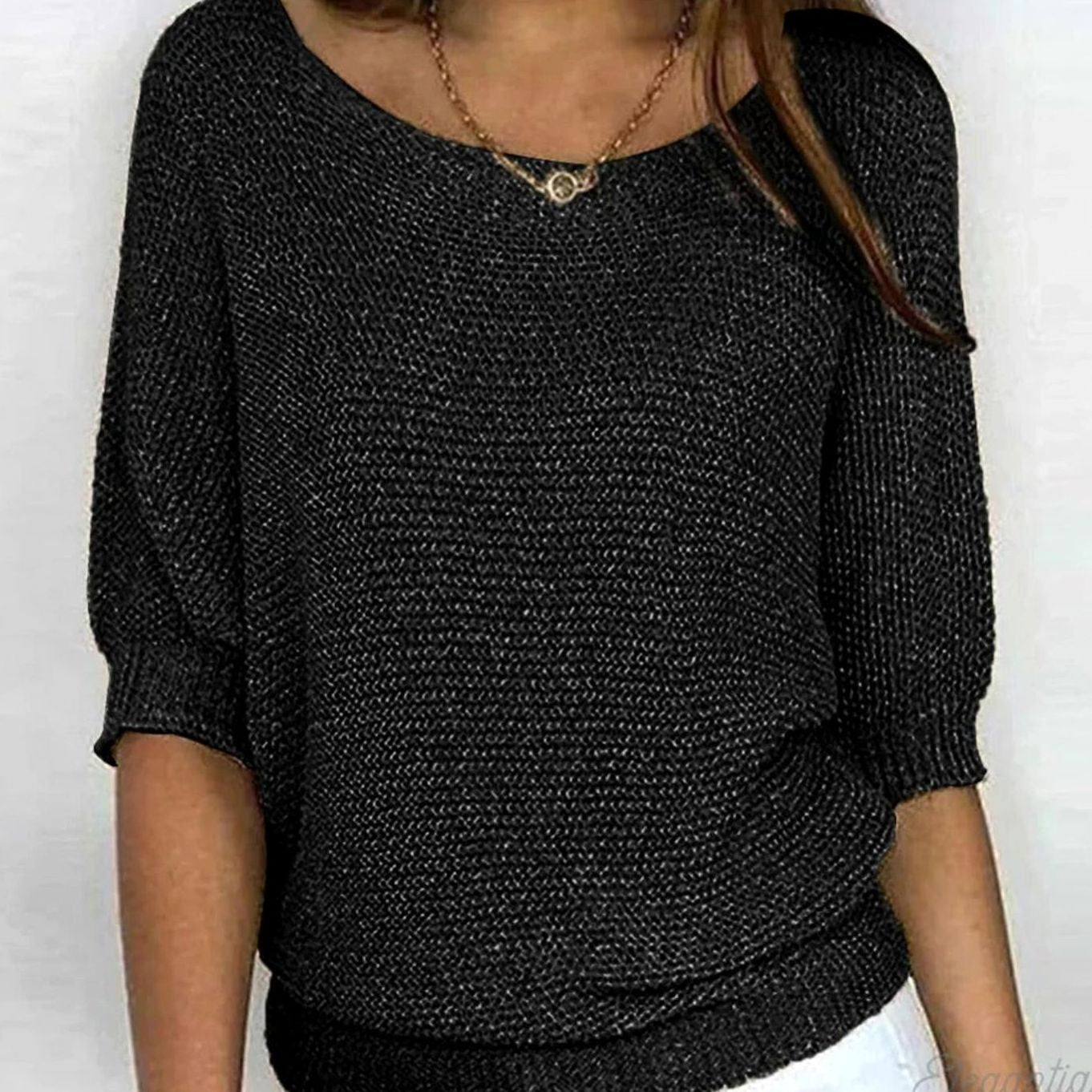 Marlene | Damen Eleganter Pullover Lockerer Strick Rundhals Halbarm