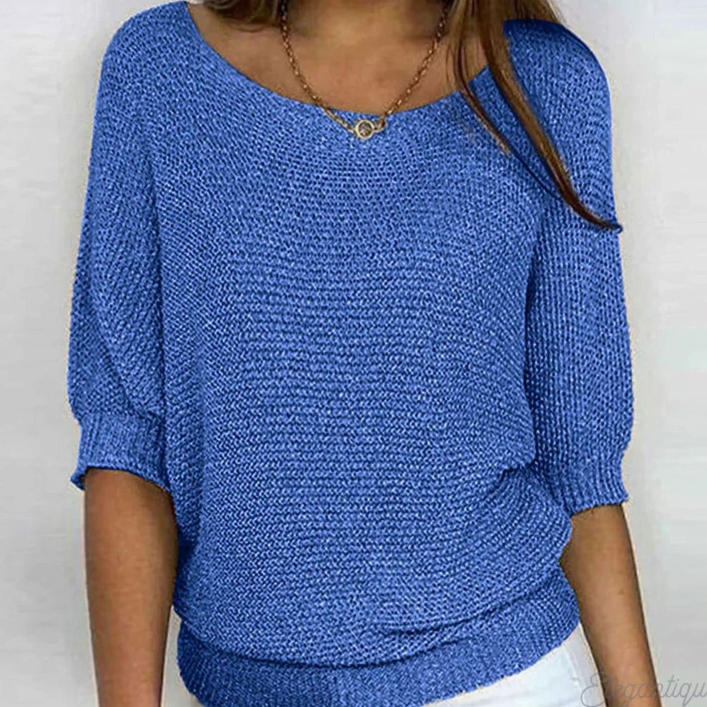 Marlene | Damen Eleganter Pullover Lockerer Strick Rundhals Halbarm