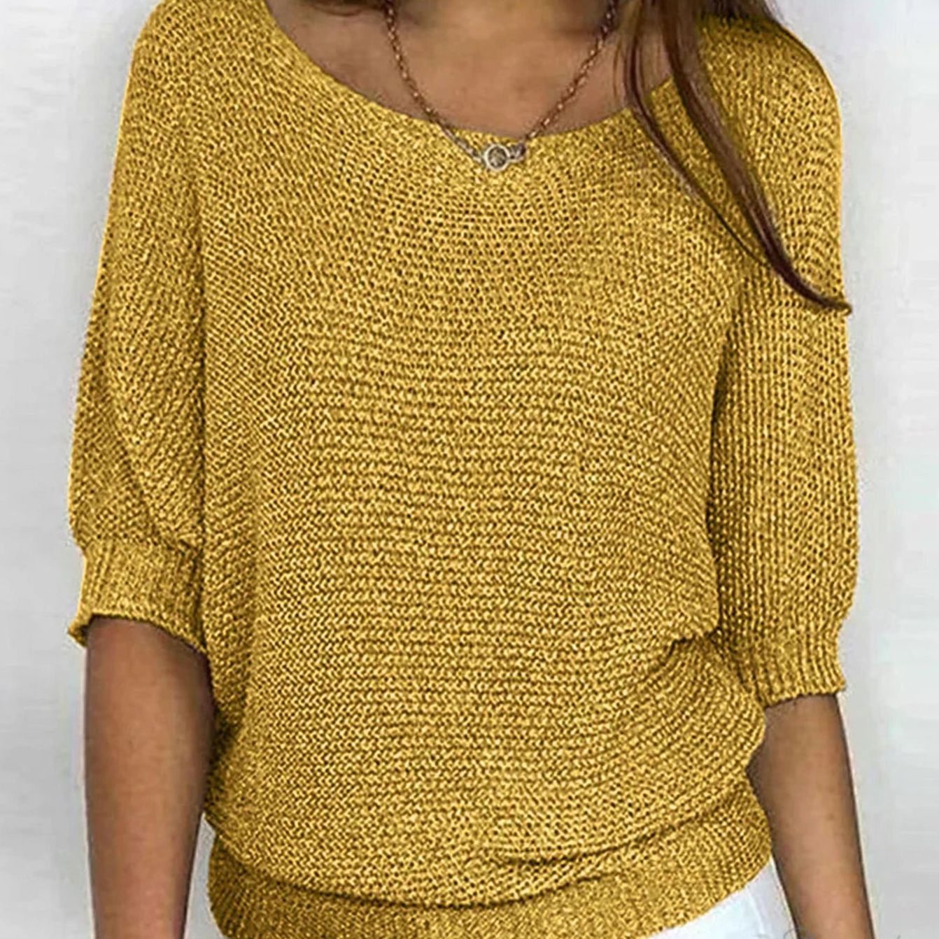 Marlene | Damen Eleganter Pullover Lockerer Strick Rundhals Halbarm