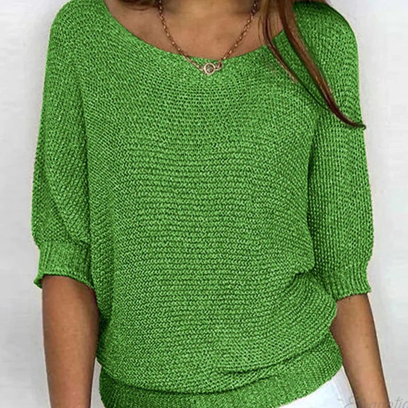 Marlene | Damen Eleganter Pullover Lockerer Strick Rundhals Halbarm