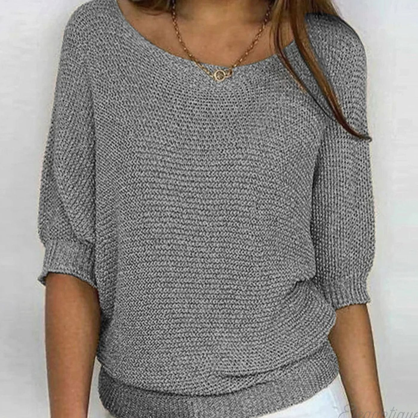 Marlene | Damen Eleganter Pullover Lockerer Strick Rundhals Halbarm