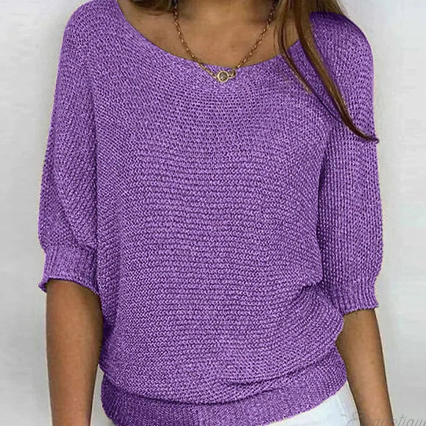 Marlene | Damen Eleganter Pullover Lockerer Strick Rundhals Halbarm