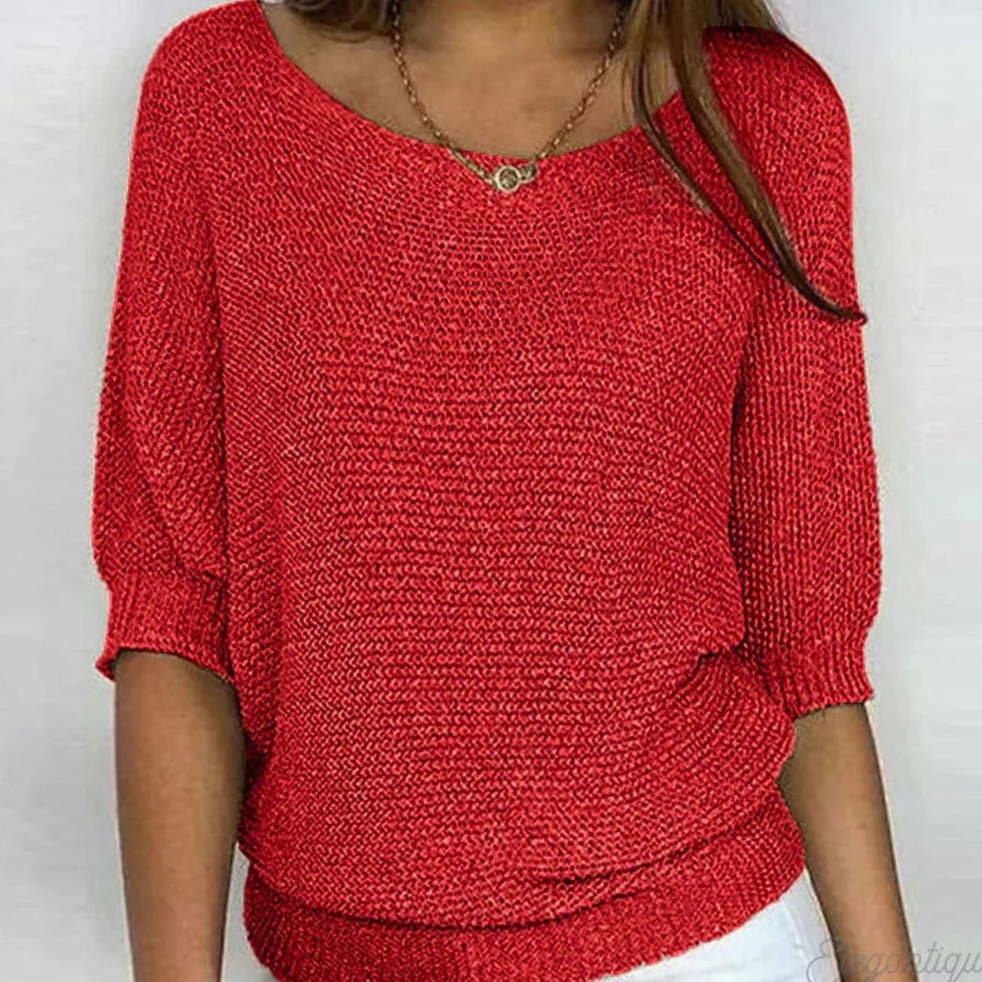 Marlene | Damen Eleganter Pullover Lockerer Strick Rundhals Halbarm