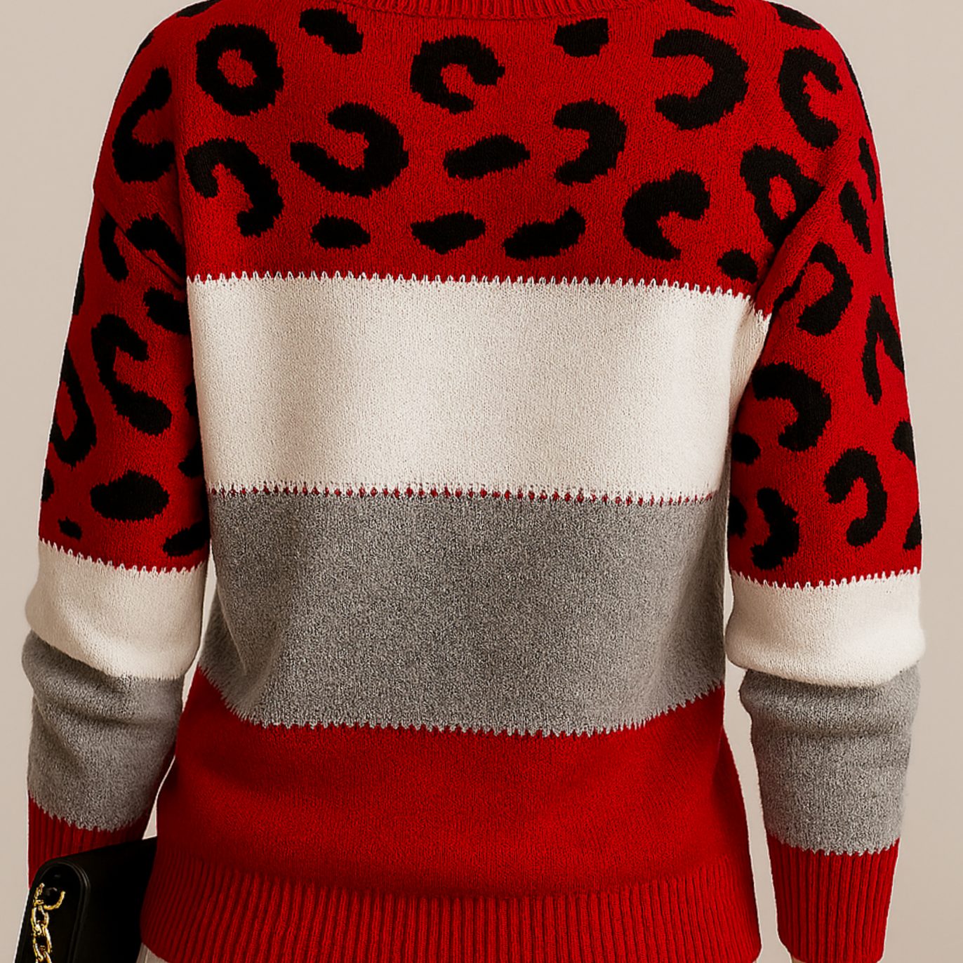 Luisa | Damen Farbblock und Leopardenmuster Weicher Strickpullover