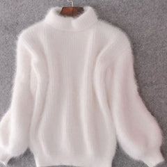 Lena | Damen Flauschiger Rollkragen Pullover mit hohem Kragen Weicher Winterstrick