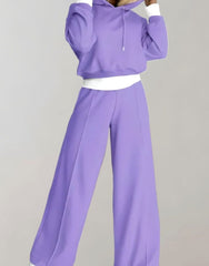 Leonie | Damen Freizeit Hoodie Jogginganzug Set mit Weitem Hosenbein