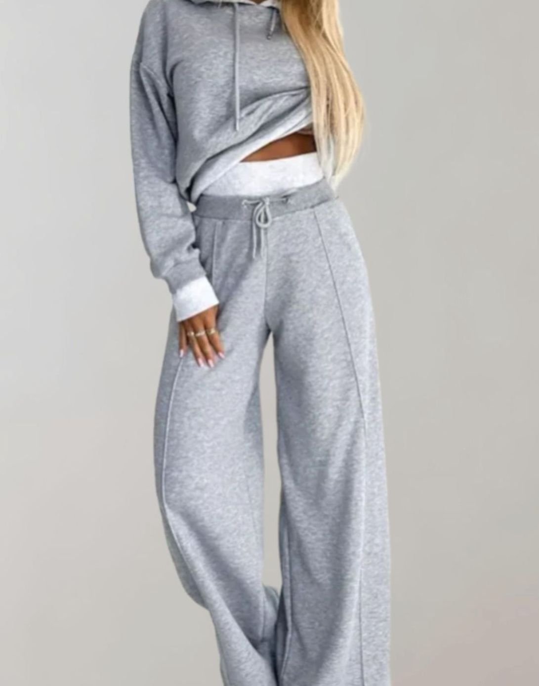 Leonie | Damen Freizeit Hoodie Jogginganzug Set mit Weitem Hosenbein