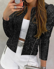 Marlene | Damen Glitzernde Offene Winterjacke Pailletten Blazer