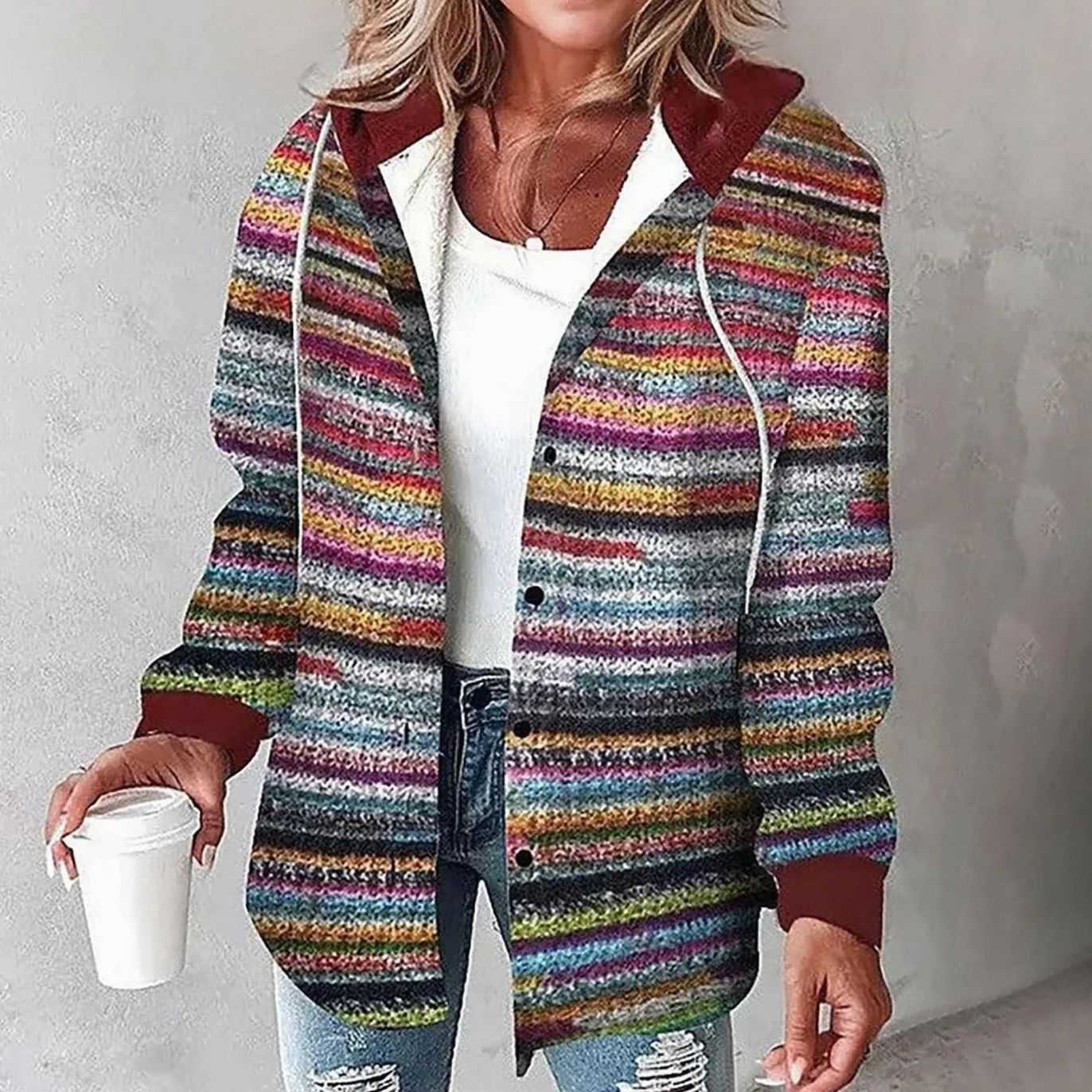 Emilia | Damen Karo Hoodie Jacke lockere Passform warme Winterjacke