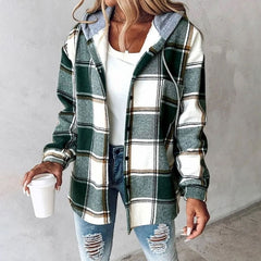 Emilia | Damen Karo Hoodie Jacke lockere Passform warme Winterjacke