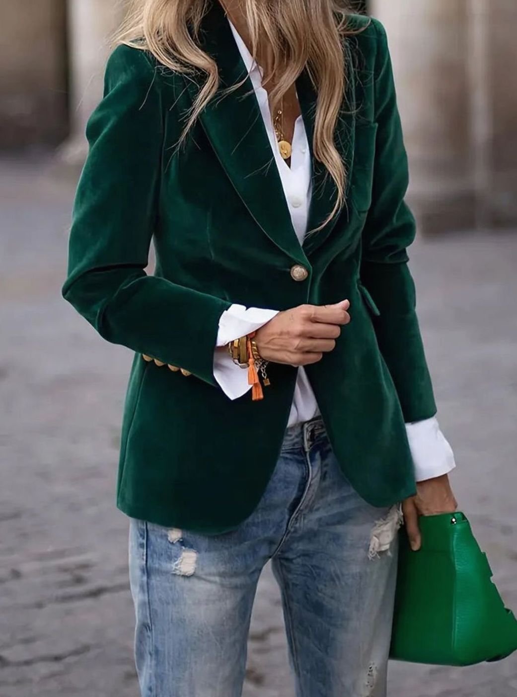 Clara | Damen Klassischer Blazer mit Ein-Knopf-Verschluss und Goldknöpfen