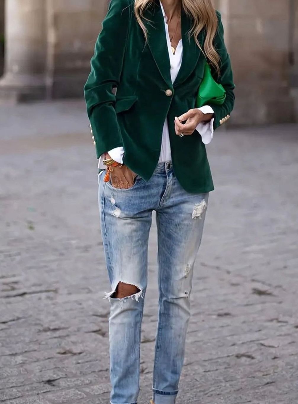 Clara | Damen Klassischer Blazer mit Ein-Knopf-Verschluss und Goldknöpfen