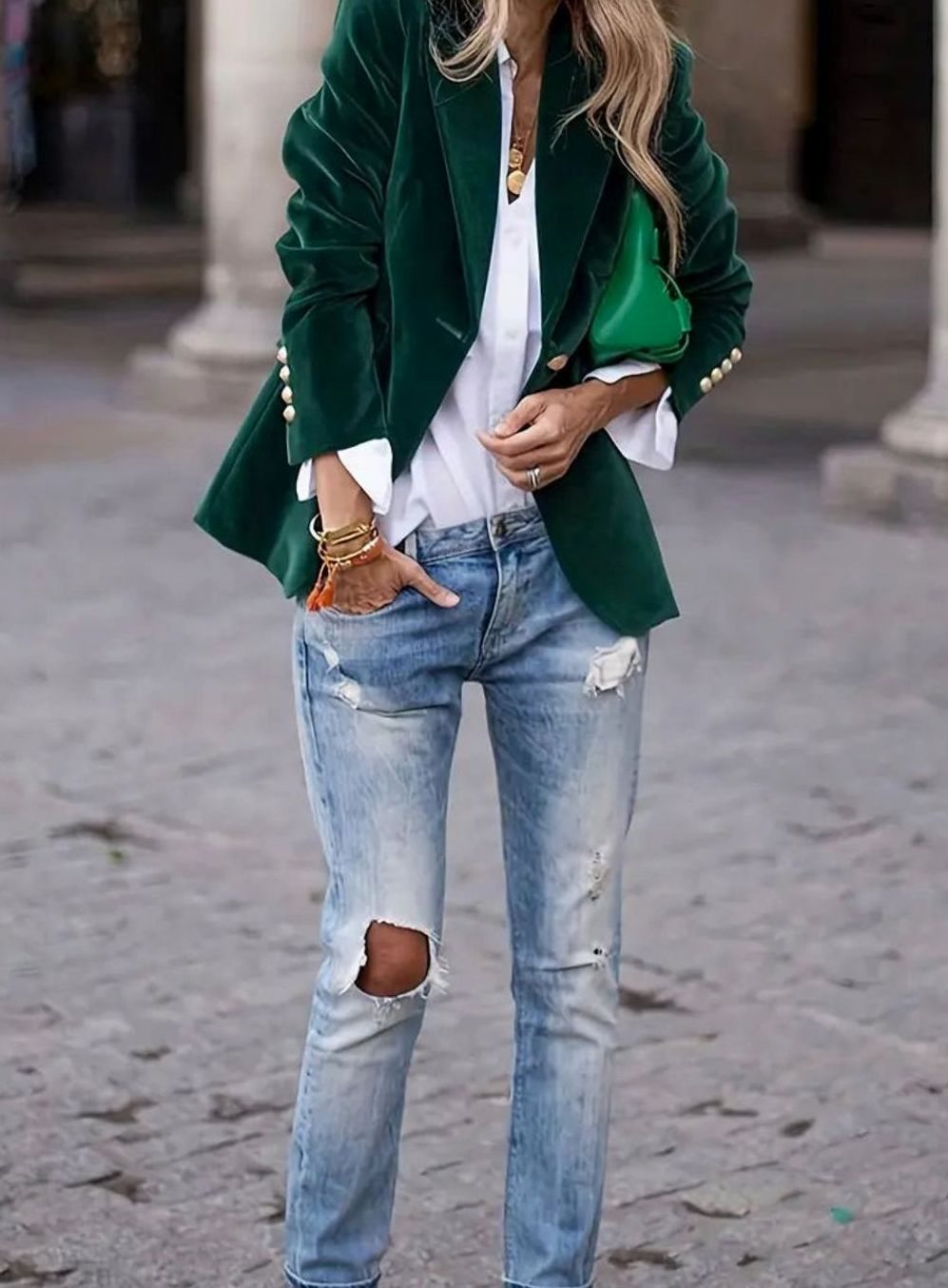 Clara | Damen Klassischer Blazer mit Ein-Knopf-Verschluss und Goldknöpfen