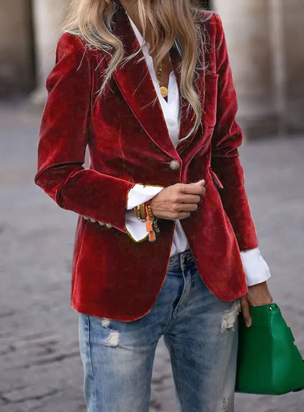 Clara | Damen Klassischer Blazer mit Ein-Knopf-Verschluss und Goldknöpfen