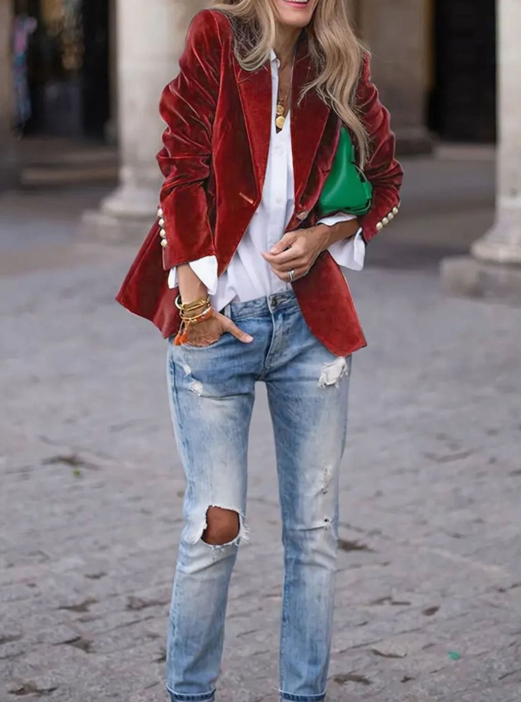 Clara | Damen Klassischer Blazer mit Ein-Knopf-Verschluss und Goldknöpfen