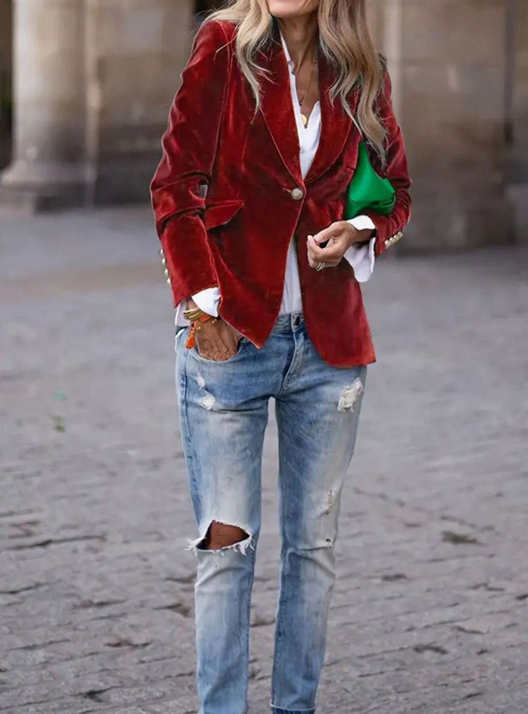 Clara | Damen Klassischer Blazer mit Ein-Knopf-Verschluss und Goldknöpfen