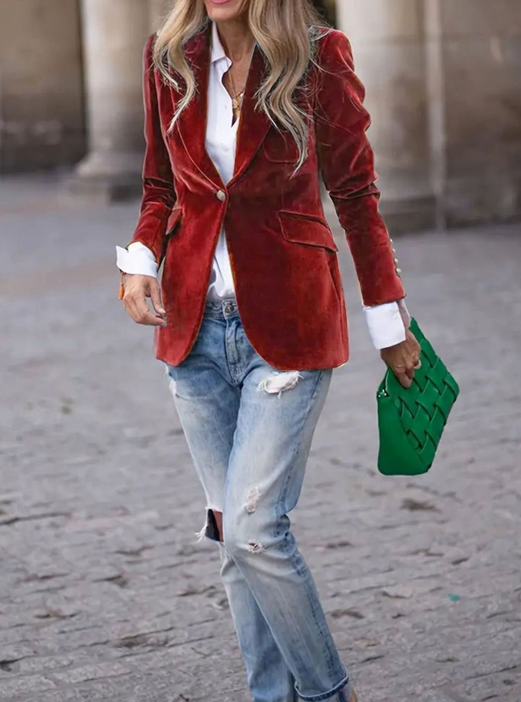 Clara | Damen Klassischer Blazer mit Ein-Knopf-Verschluss und Goldknöpfen