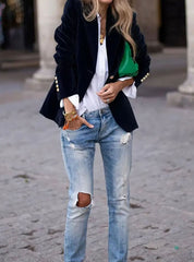 Clara | Damen Klassischer Blazer mit Ein-Knopf-Verschluss und Goldknöpfen