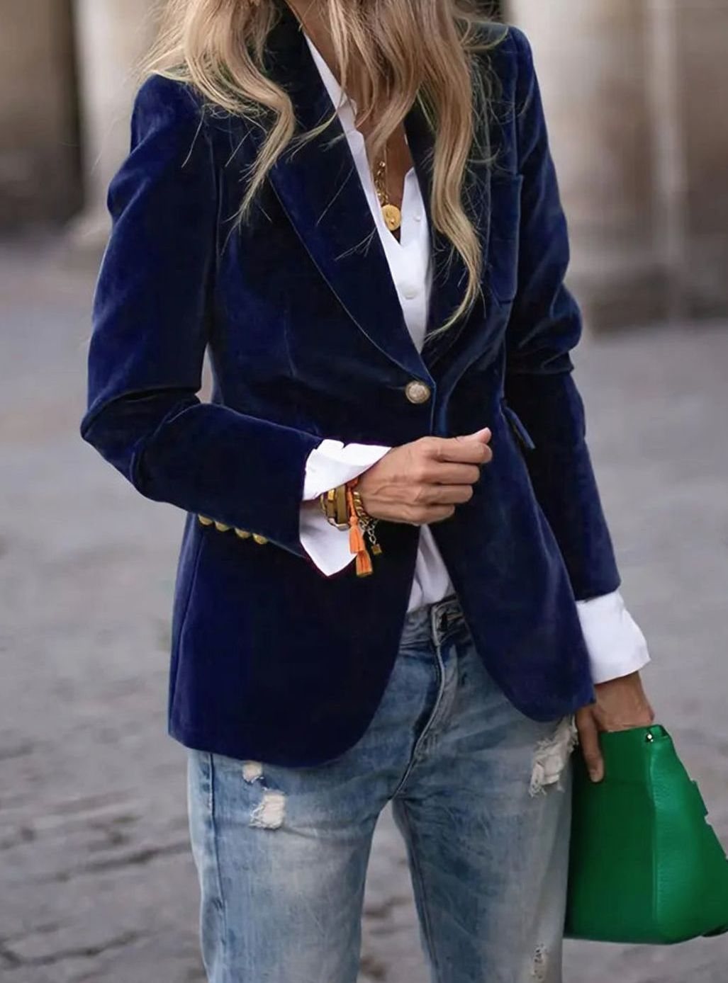 Clara | Damen Klassischer Blazer mit Ein-Knopf-Verschluss und Goldknöpfen