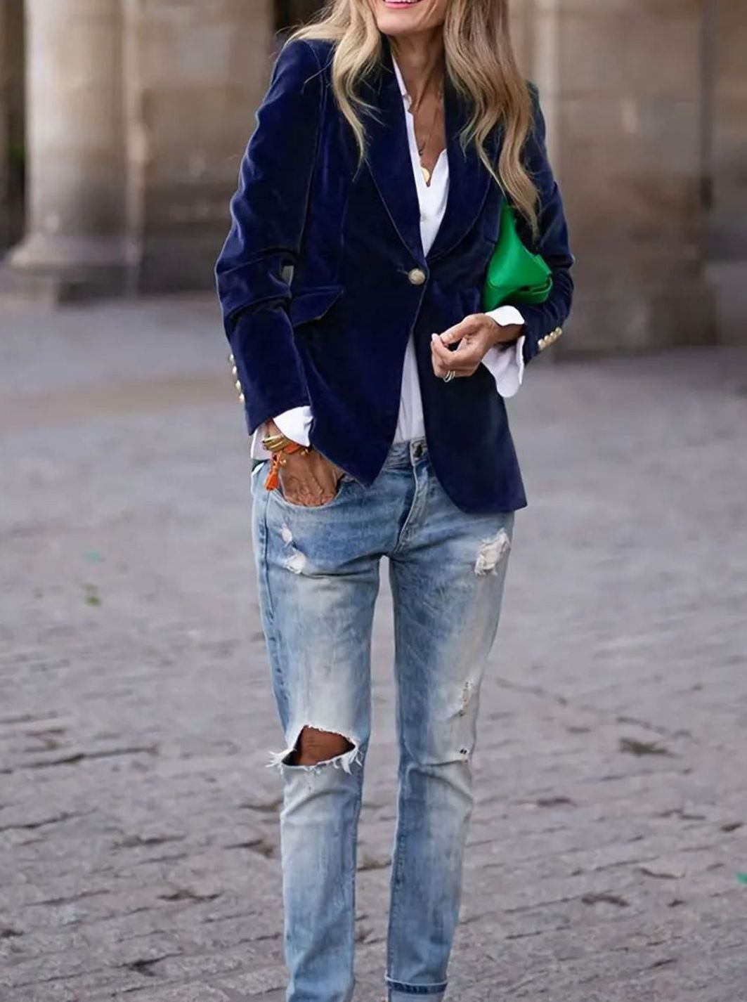 Clara | Damen Klassischer Blazer mit Ein-Knopf-Verschluss und Goldknöpfen