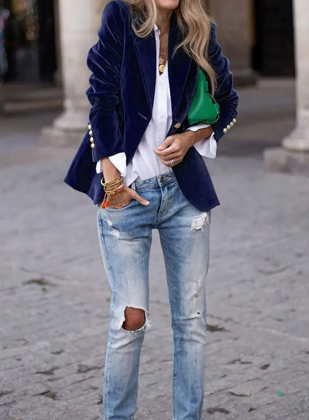 Clara | Damen Klassischer Blazer mit Ein-Knopf-Verschluss und Goldknöpfen