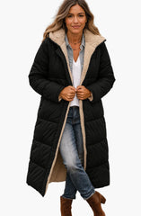 Elfriede | Damen Longline Puffer Jacke Sherpa gefüttert mit Kapuze