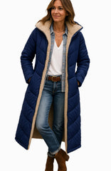 Elfriede | Damen Longline Puffer Jacke Sherpa gefüttert mit Kapuze