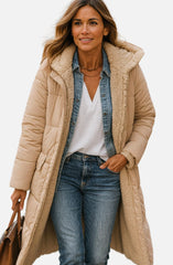Elfriede | Damen Longline Puffer Jacke Sherpa gefüttert mit Kapuze