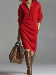 Amelie | Damen Midikleid mit Knopfleiste und Rippstruktur figurbetont