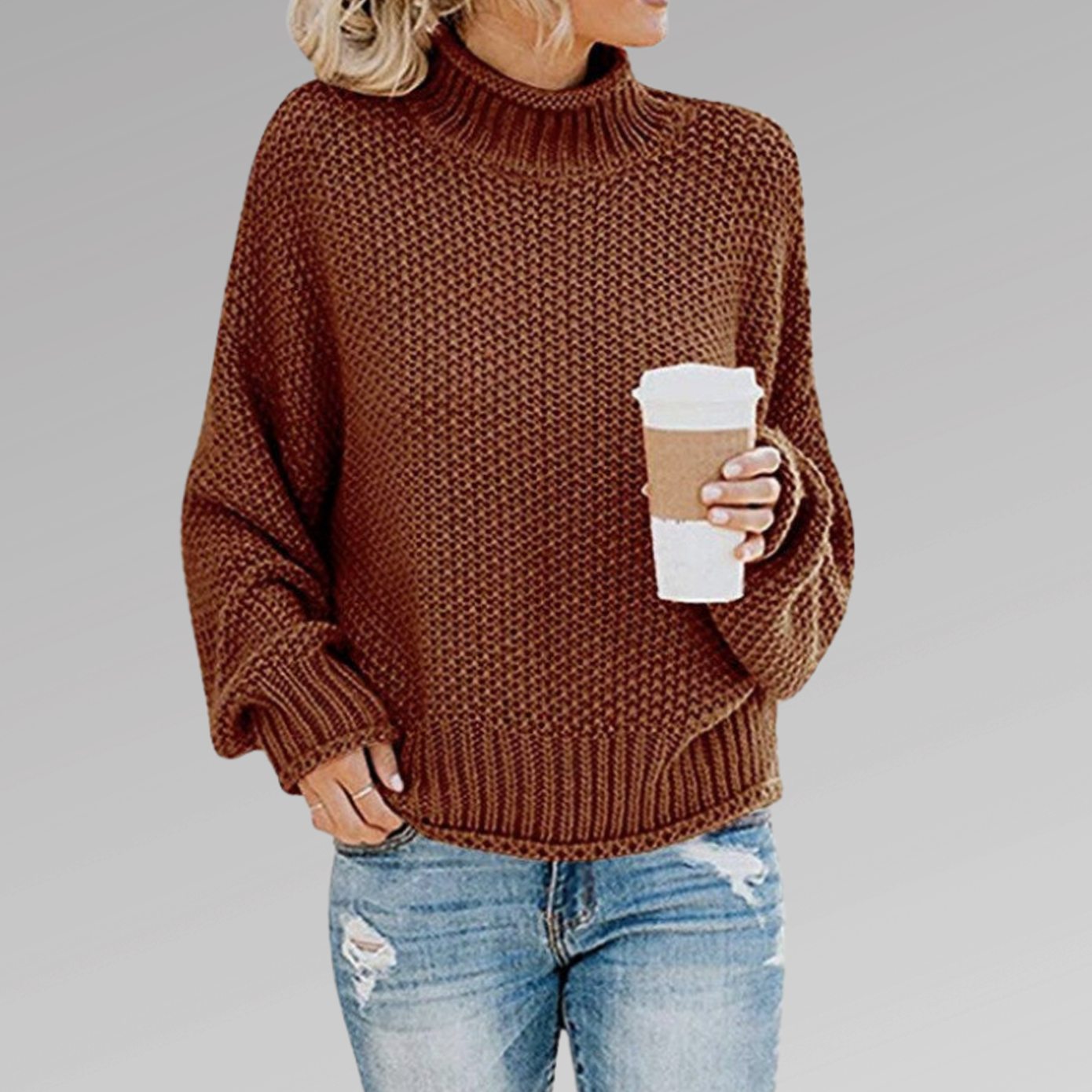 Johanna | Damen Oversize Rollkragen Strickpullover für den Winter