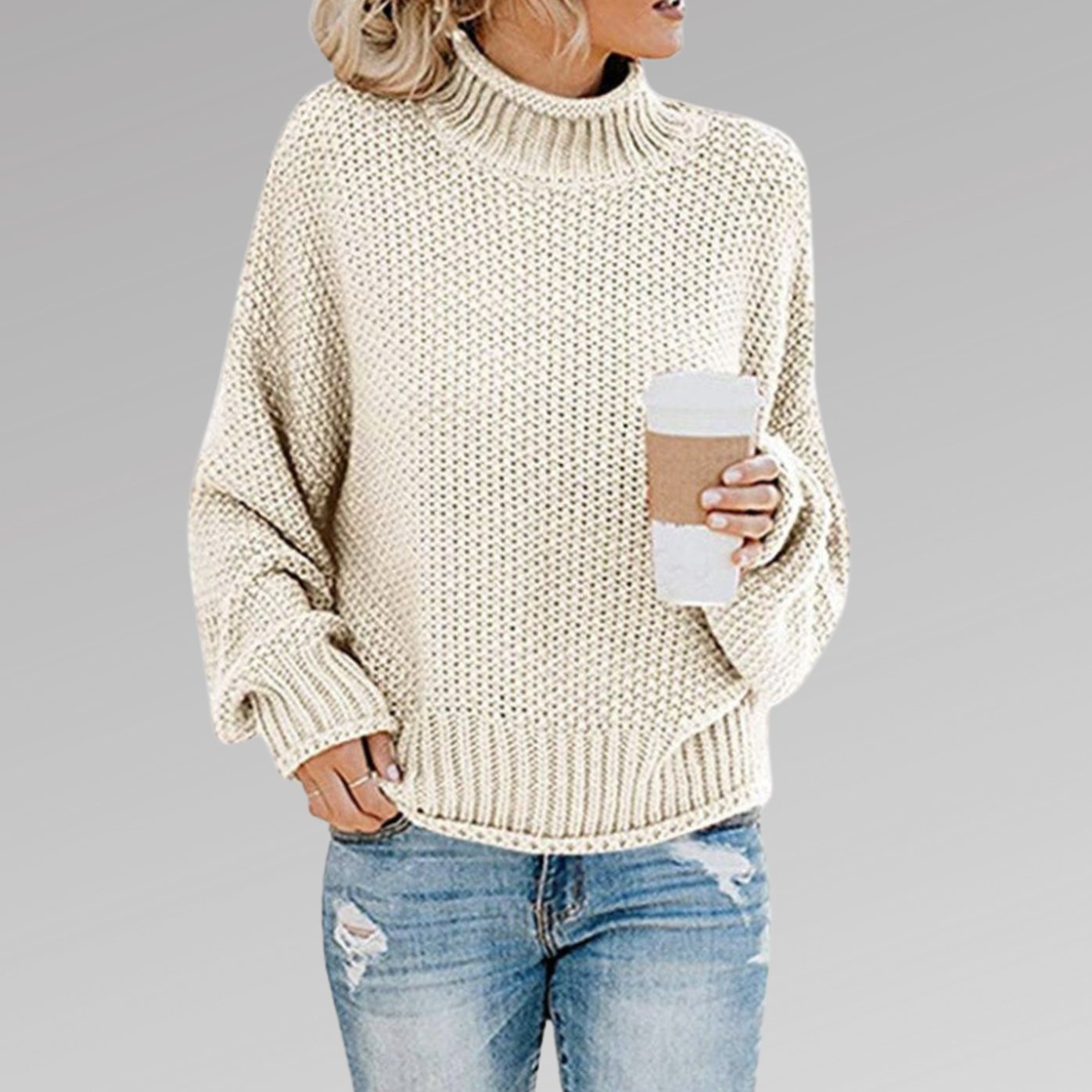 Johanna | Damen Oversize Rollkragen Strickpullover für den Winter